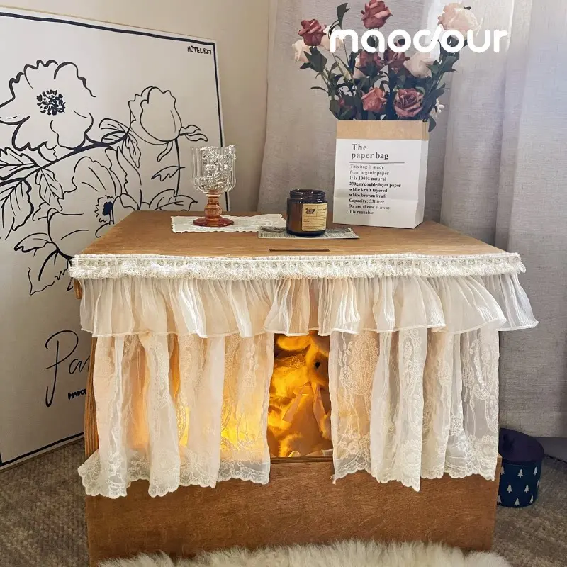 vintage style dog sofa for small breeds - Curtained Lift-Top Wooden Pet House